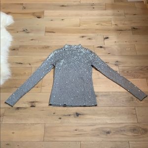 Once1Again Silver Sequin Mock Neck Sweater SZ S